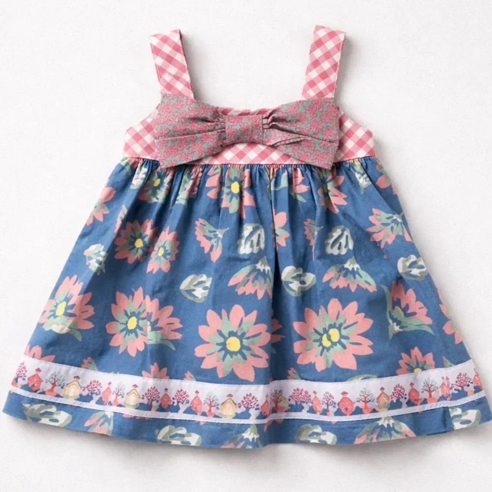 Matilda Jane pink gingham and blue floral peasant tunic dress size 12-18 months